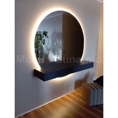 Masă de toaletă suspendată antracit A-75 cu oglindă rotundă LED